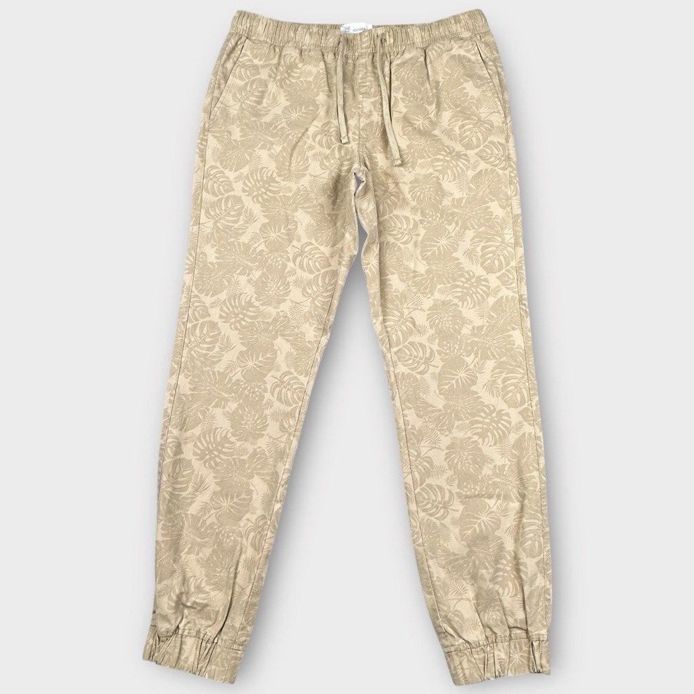 DNMX Outdoor Jogger Pants Mens 32 Beige Cotton Tropical Camo Drawstring‎ Beach